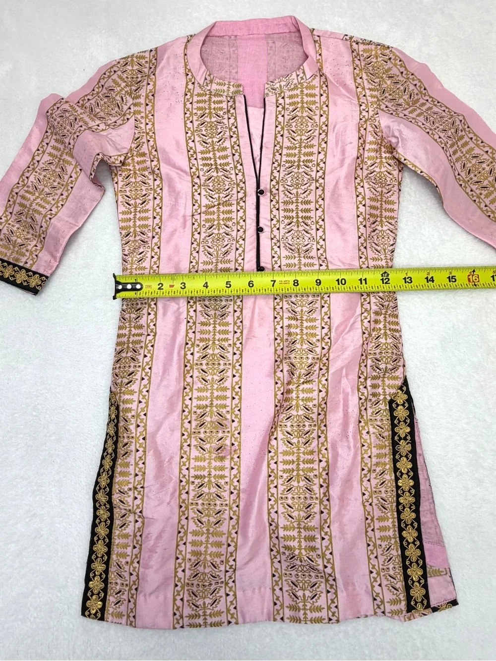 Vintage Pink Kurti Tunic Top Girl Gold Printed Indian Pakistani Kurta Size 8-10